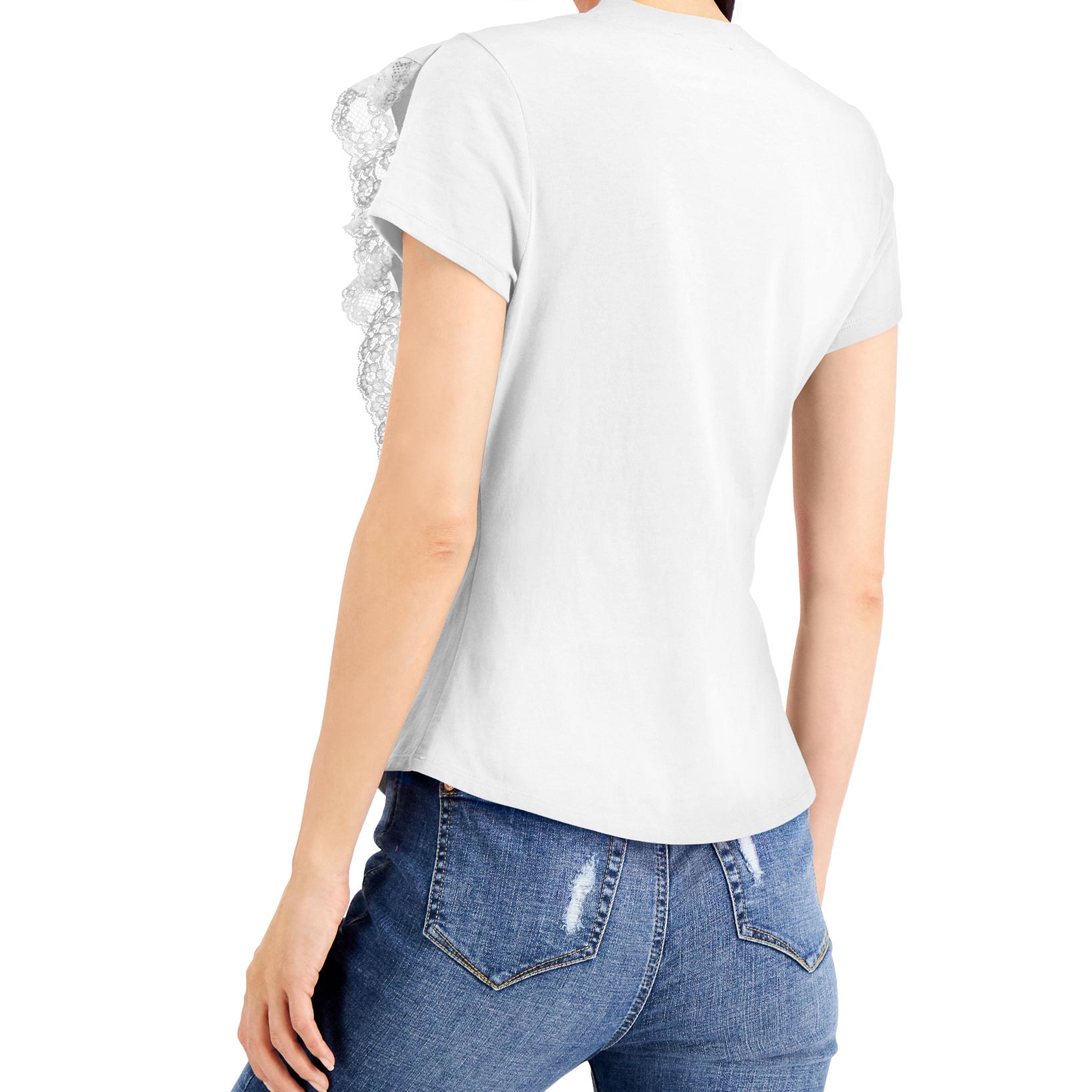 INC International Concepts Women Lace Ruffle T Shirt