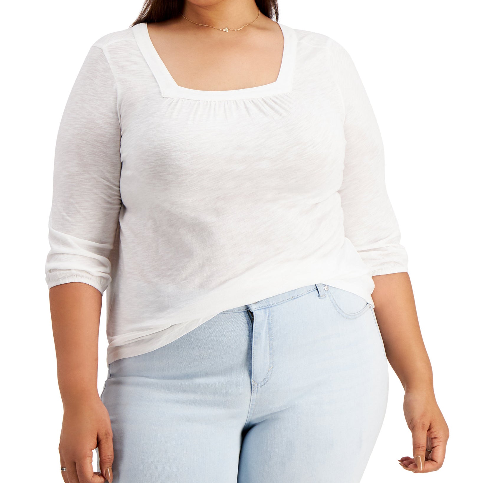 Style & Co Women Textured Peasant Top Winter White