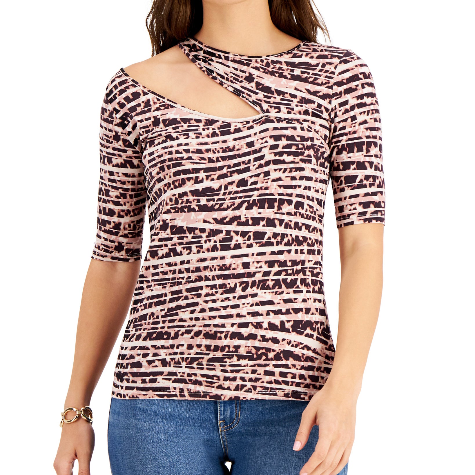 Willow Drive Women Printed Cutout Knit Top Safa Cheetah