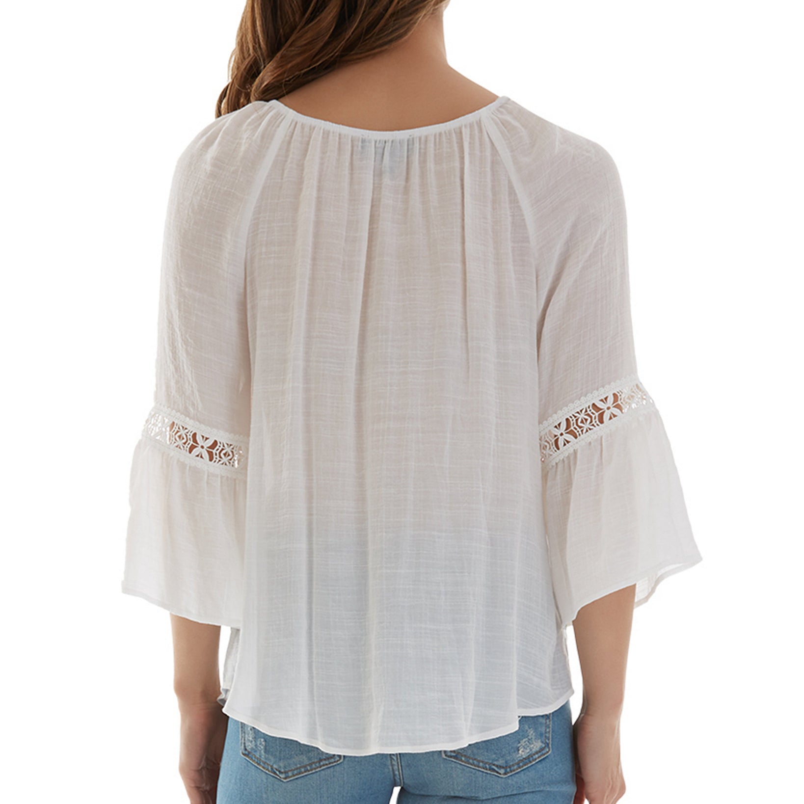 BCX Women Crochet Trim Bell Sleeve Top