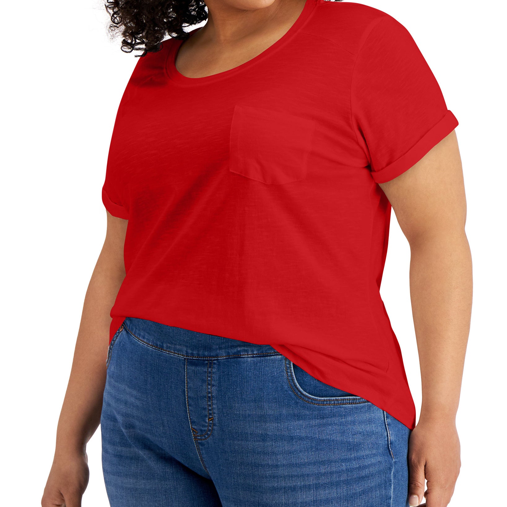 Style & Co Women Plus Cotton Cuffed Sleeve T Shirt Loving Red