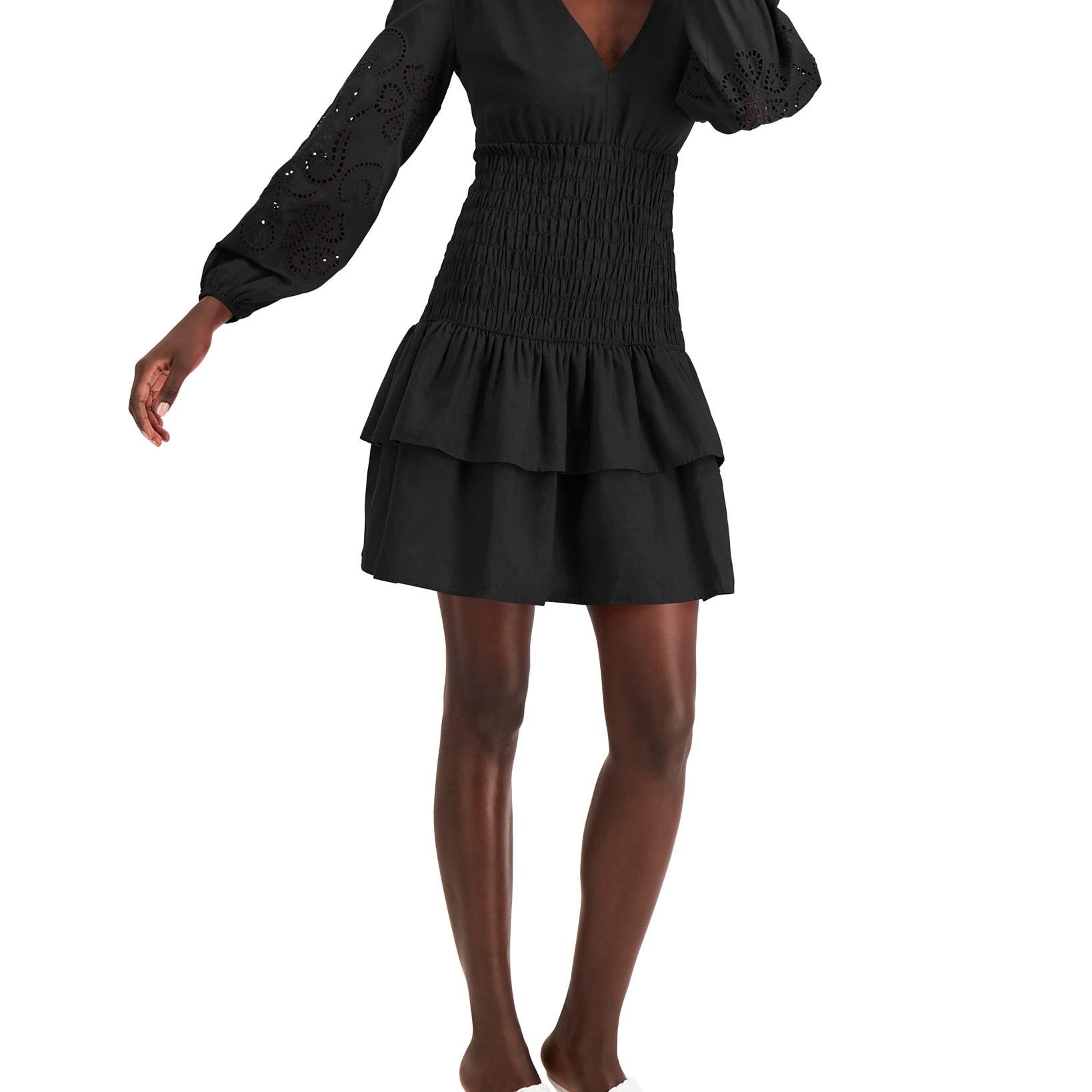 INC International Concepts Women V Neck Smocked Dress Deep Black