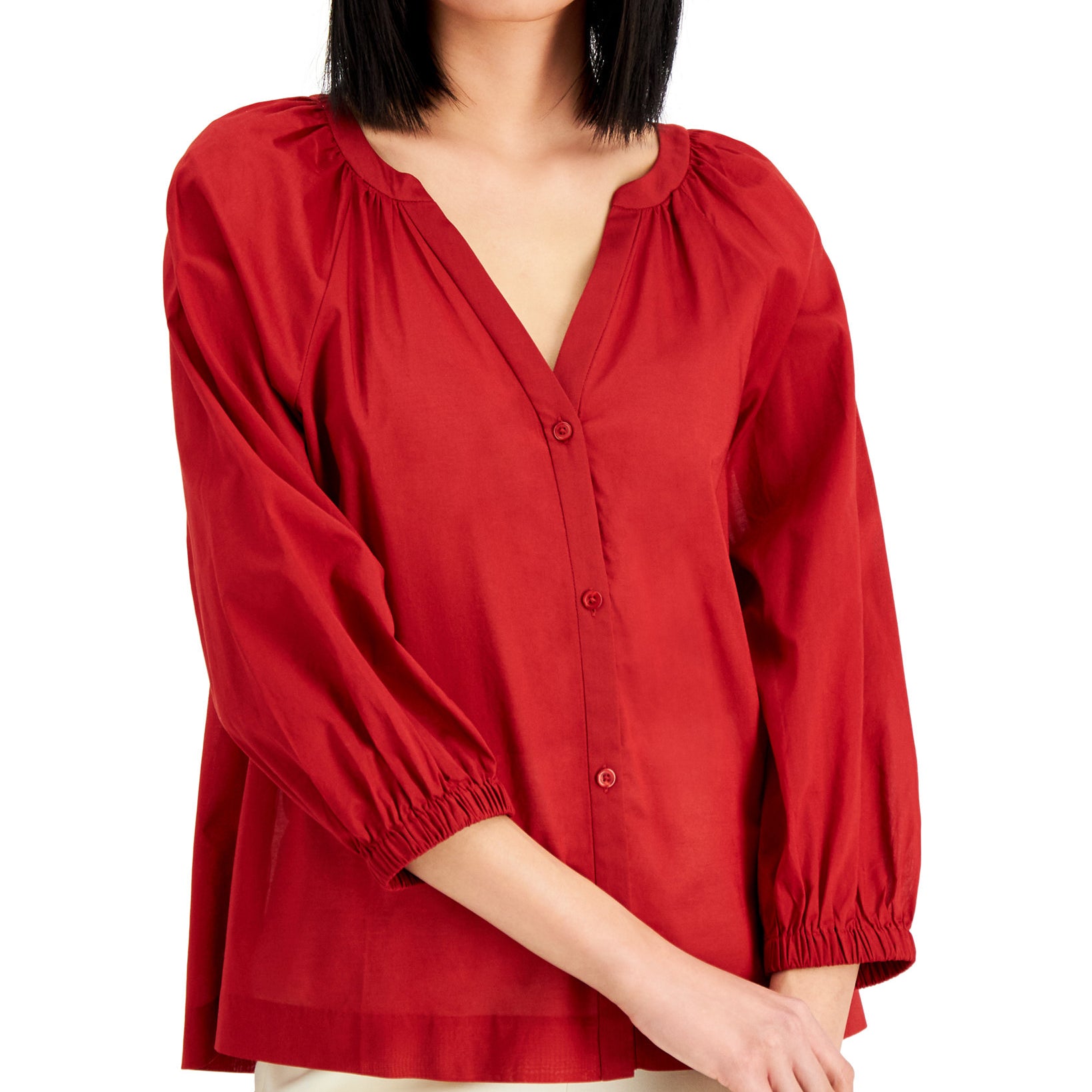 Alfani Women Petite Cotton Y Neck Top