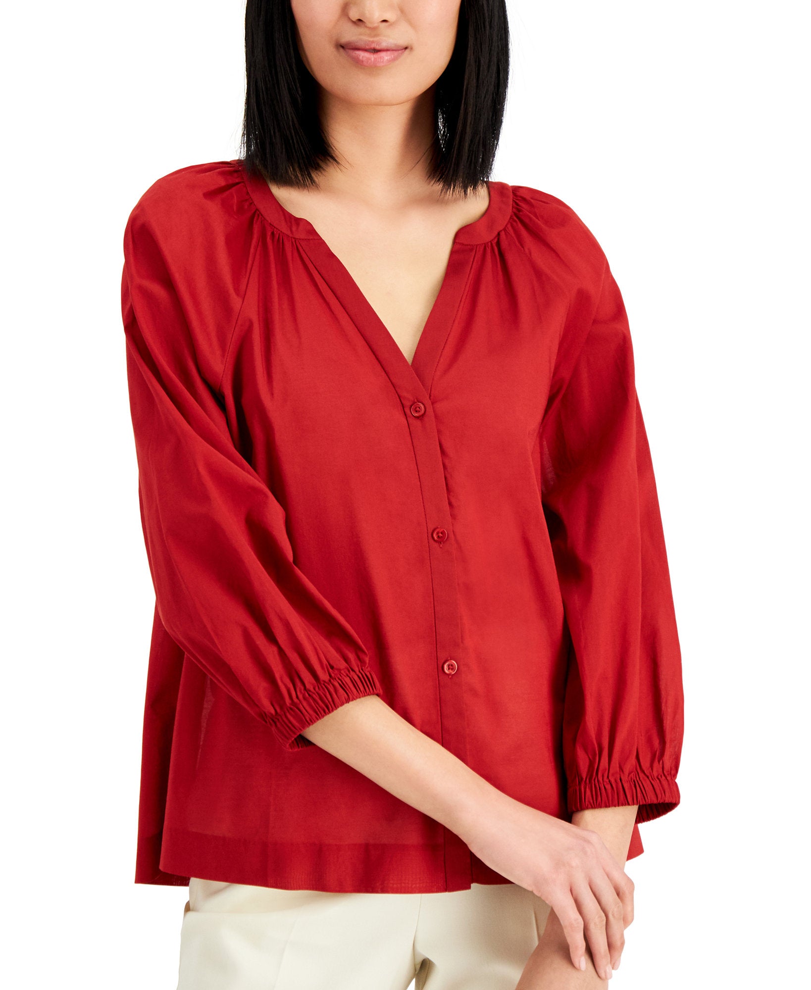 Alfani Women Petite Cotton Y Neck Top