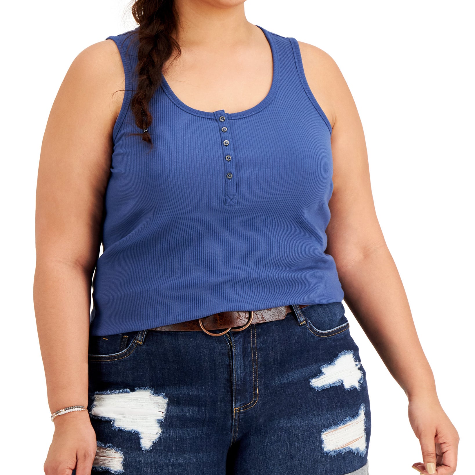 Style & Co Women Plus Henley Tank Deep Harbor