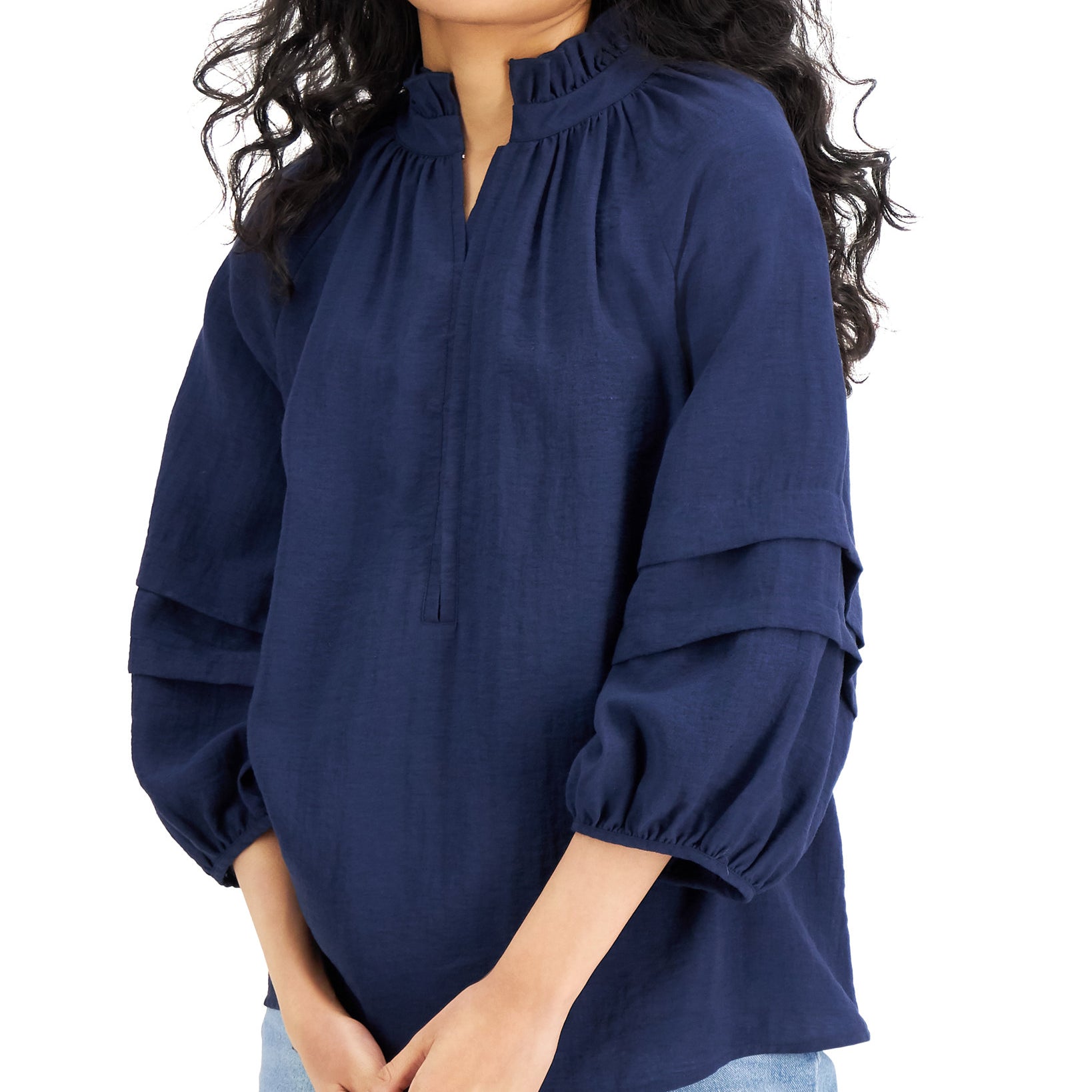 INC International Concepts Women Poet Blouse Indigo Sea