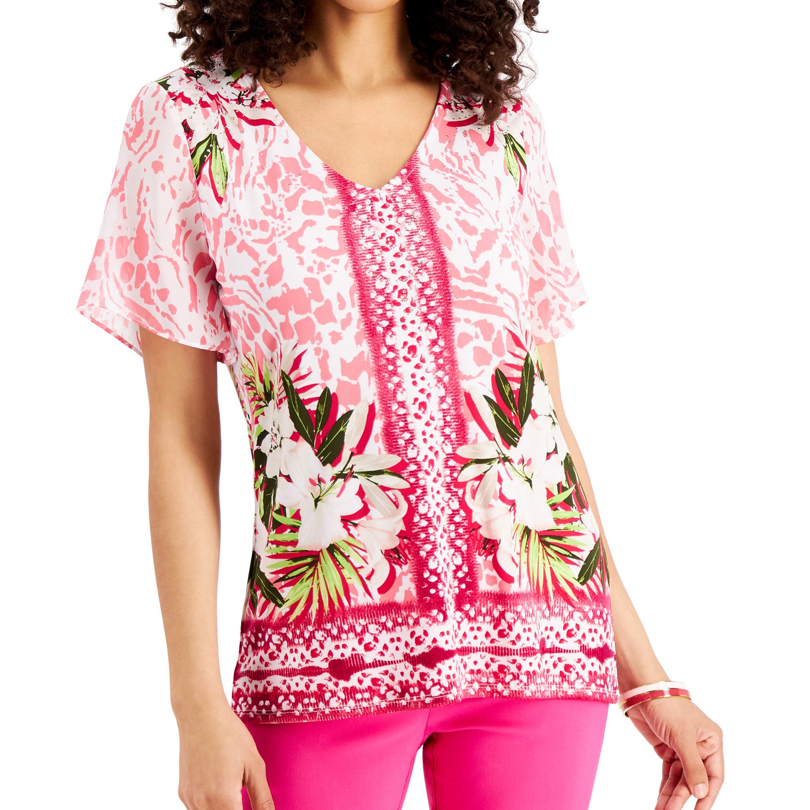 JM Collection Women Embellished Printed Top Berry Sorbet Combo