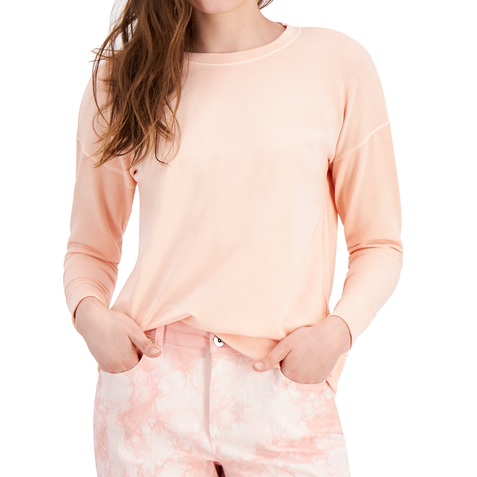 Style & Co Women Crewneck Sweatshirt Peach Sherbet