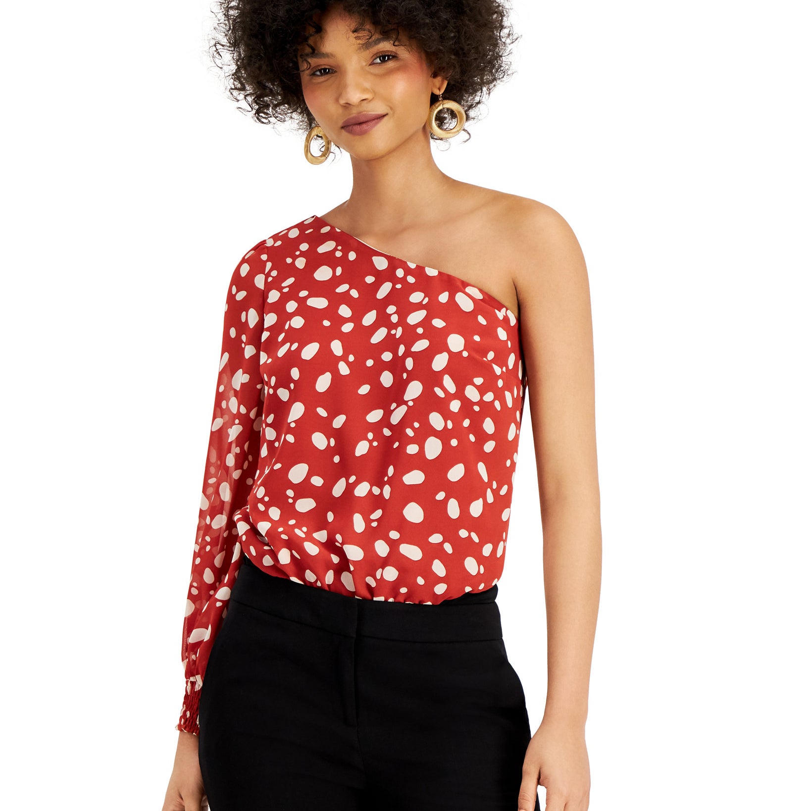 Bar III Women Printed One Shoulder Bodysuit Carmen Dot