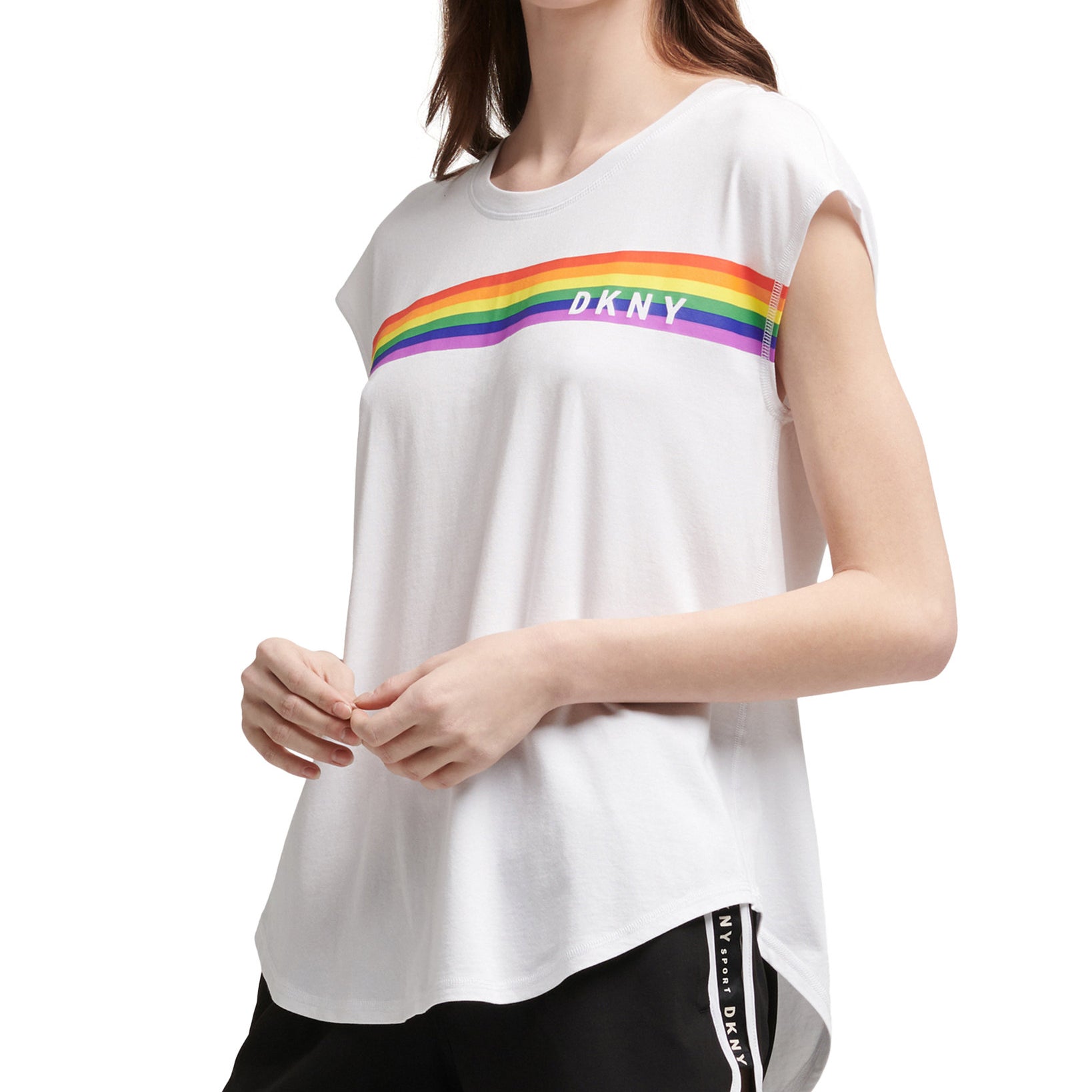 DKNY Women Rainbow Logo T Shirt