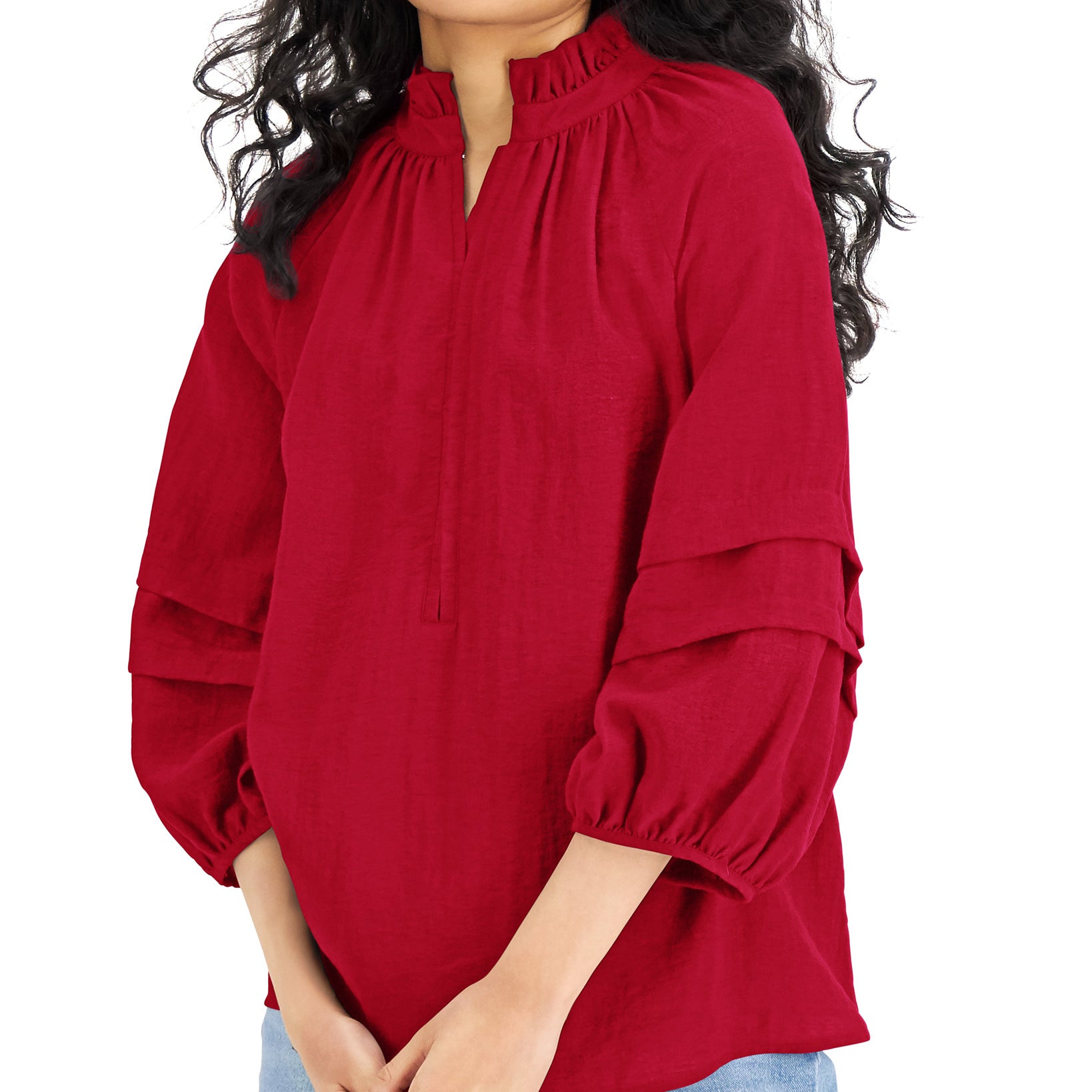 INC International Concepts Women Poet Blouse Real Red