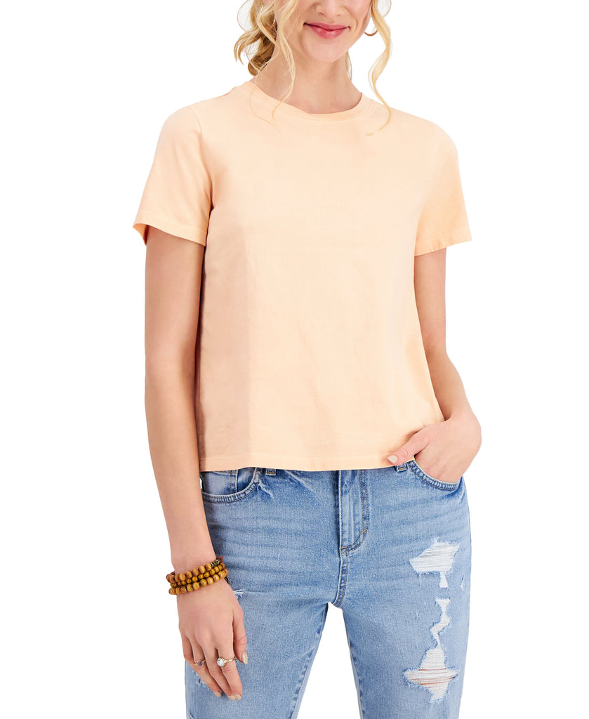 Style & Co Women Cotton T Shirt Peach Sherbet