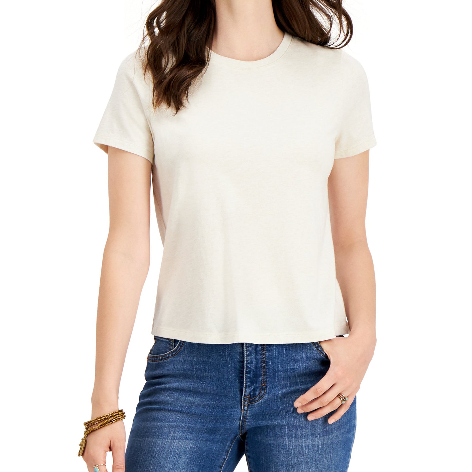 Style & Co Women Cotton T Shirt Pebble Heather