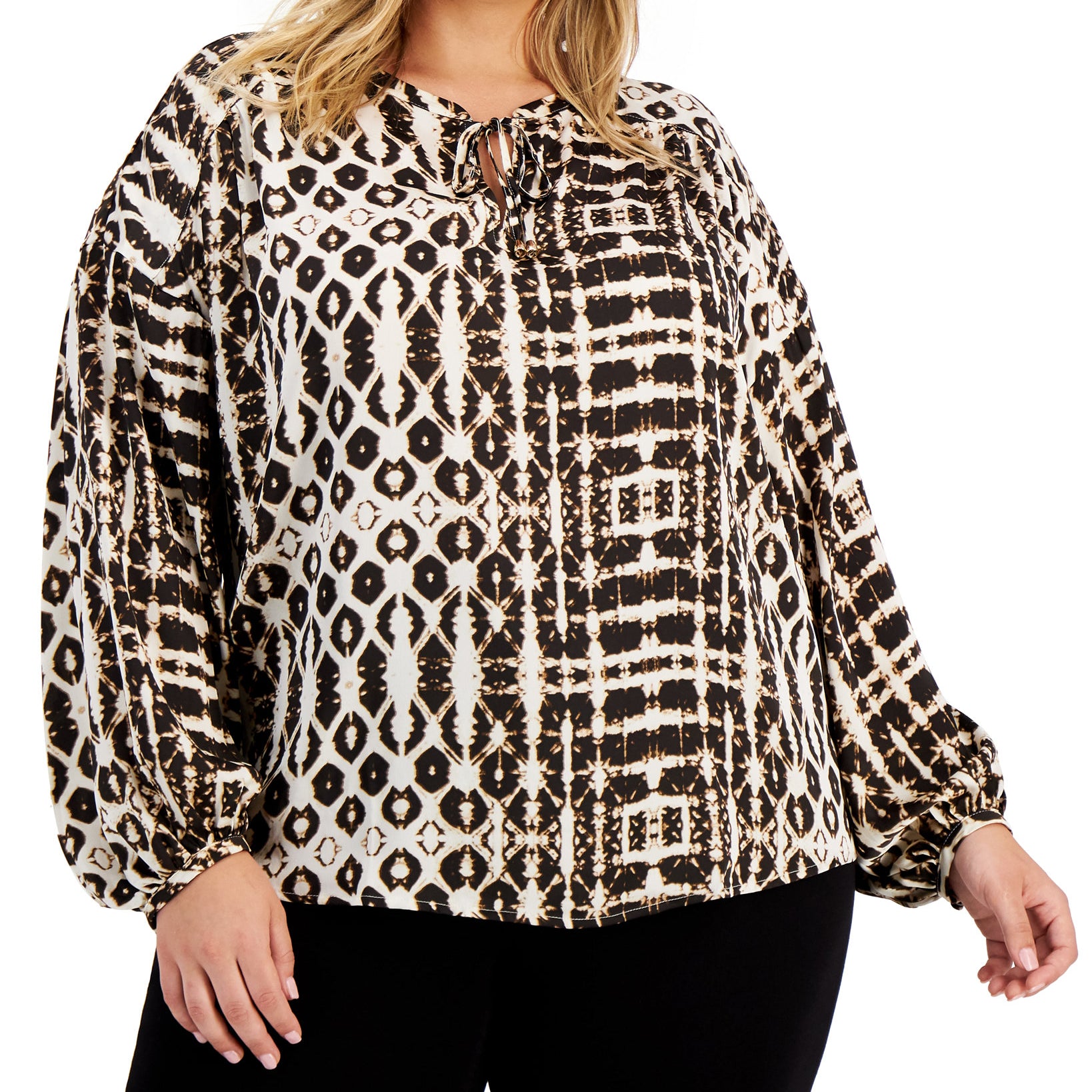 INC International Concepts Women Plus Tie Dye Charm Peasant Top Batik Maze