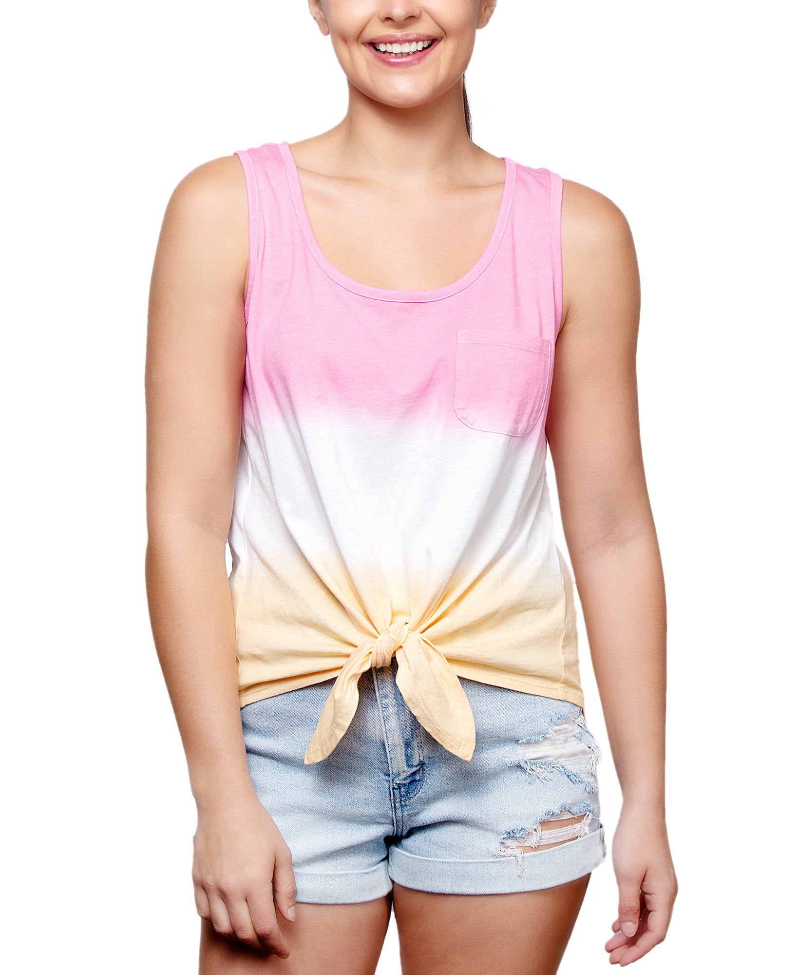Rebellious One Women Tie Dyed Tie Front Tank Top Pink