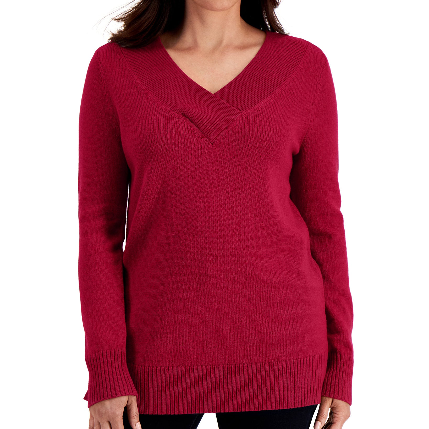 Karen Scott Women Crossover V Neck Sweater New Red Amore