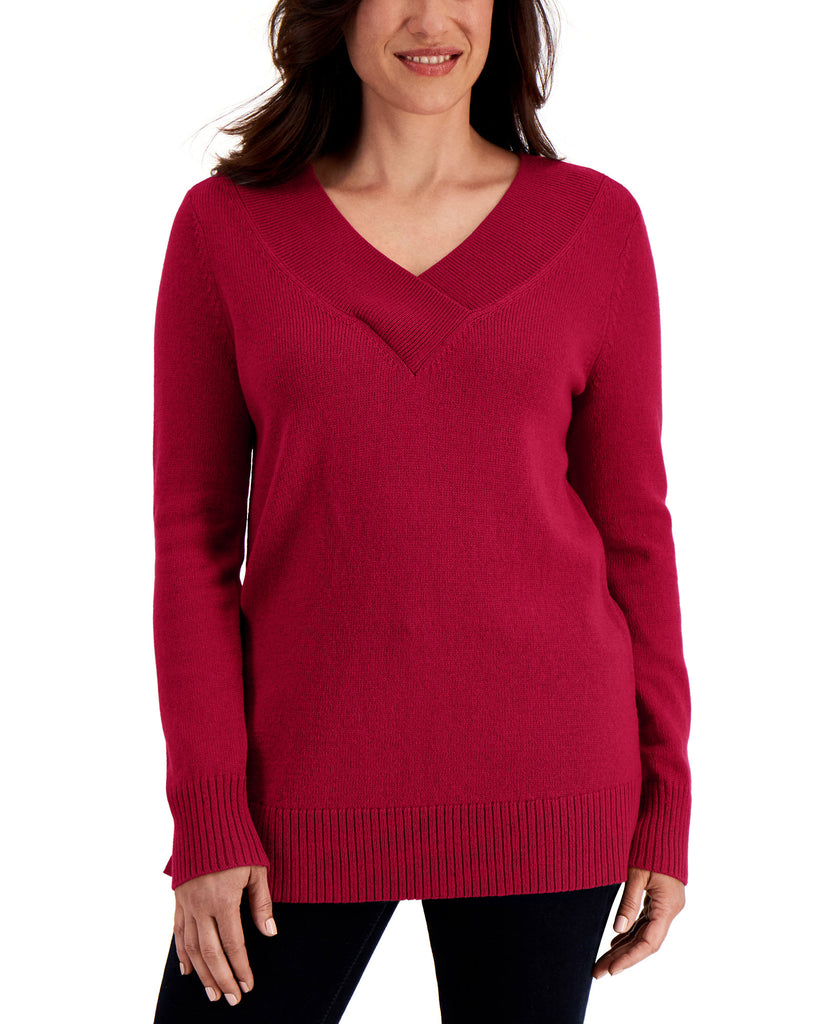 Karen Scott Women Crossover V Neck Sweater New Red Amore
