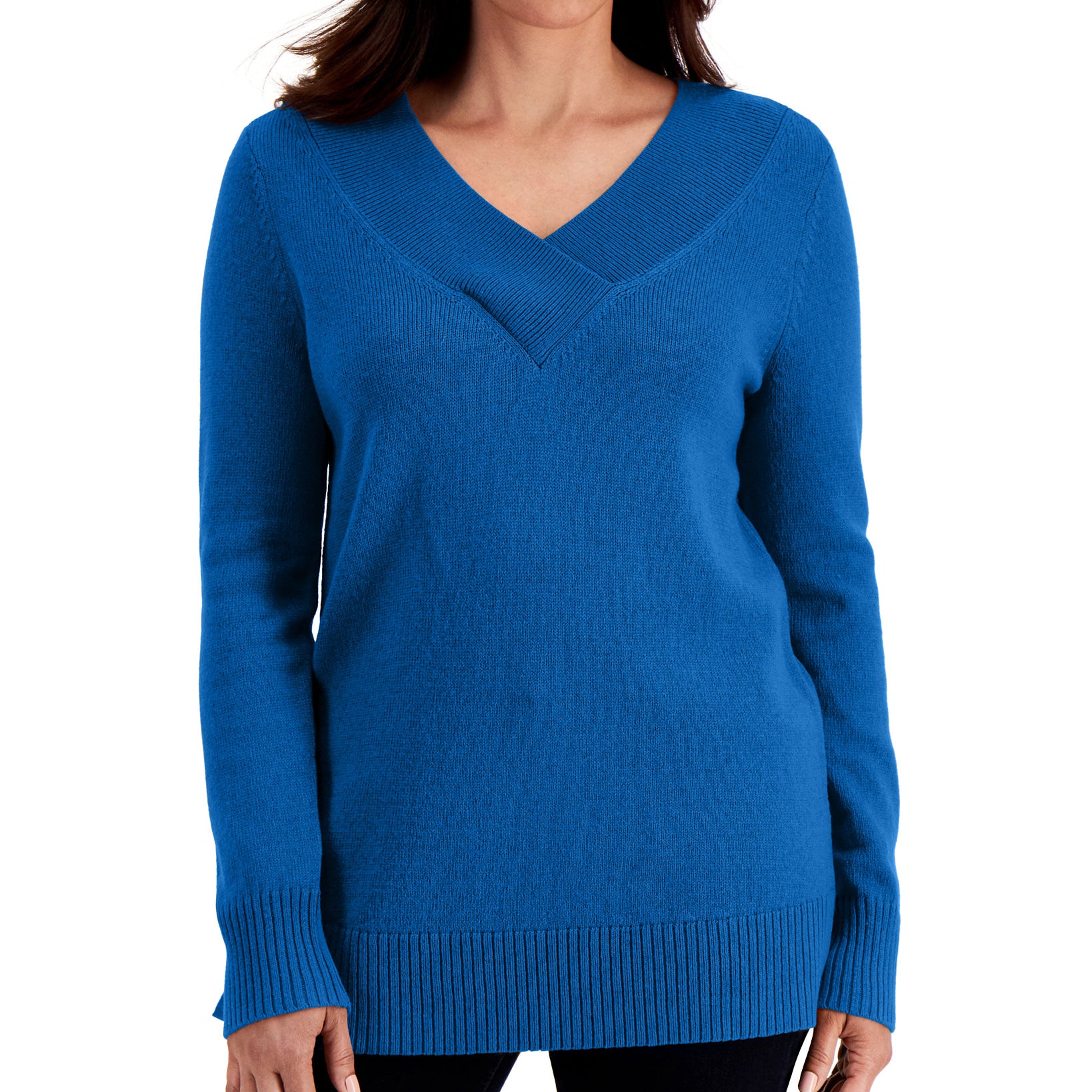 Karen Scott Women Crossover V Neck Sweater Vibrant Blue