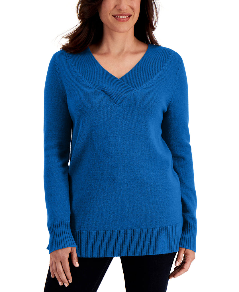Karen Scott Women Crossover V Neck Sweater Vibrant Blue