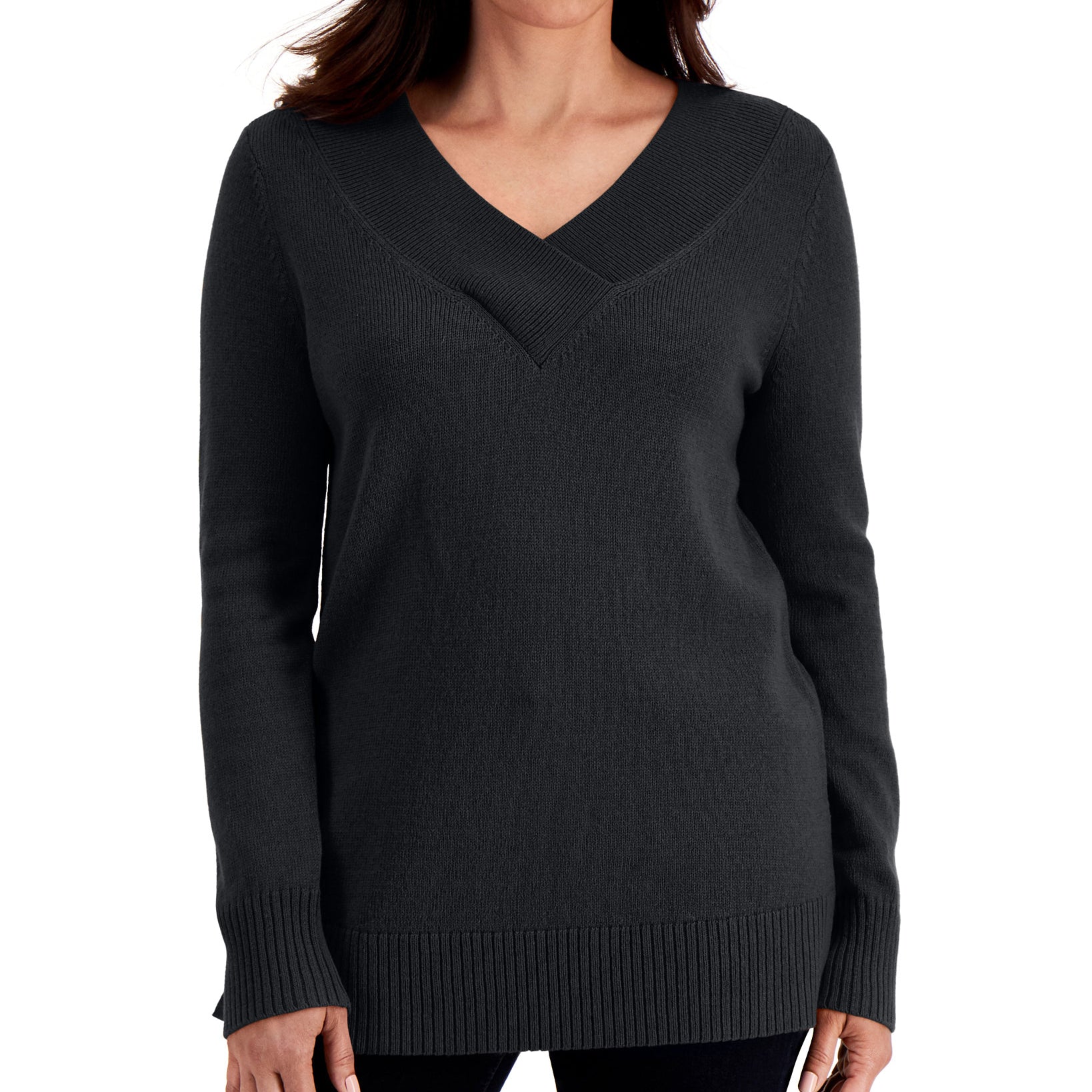 Karen Scott Women Crossover V Neck Sweater Deep Black