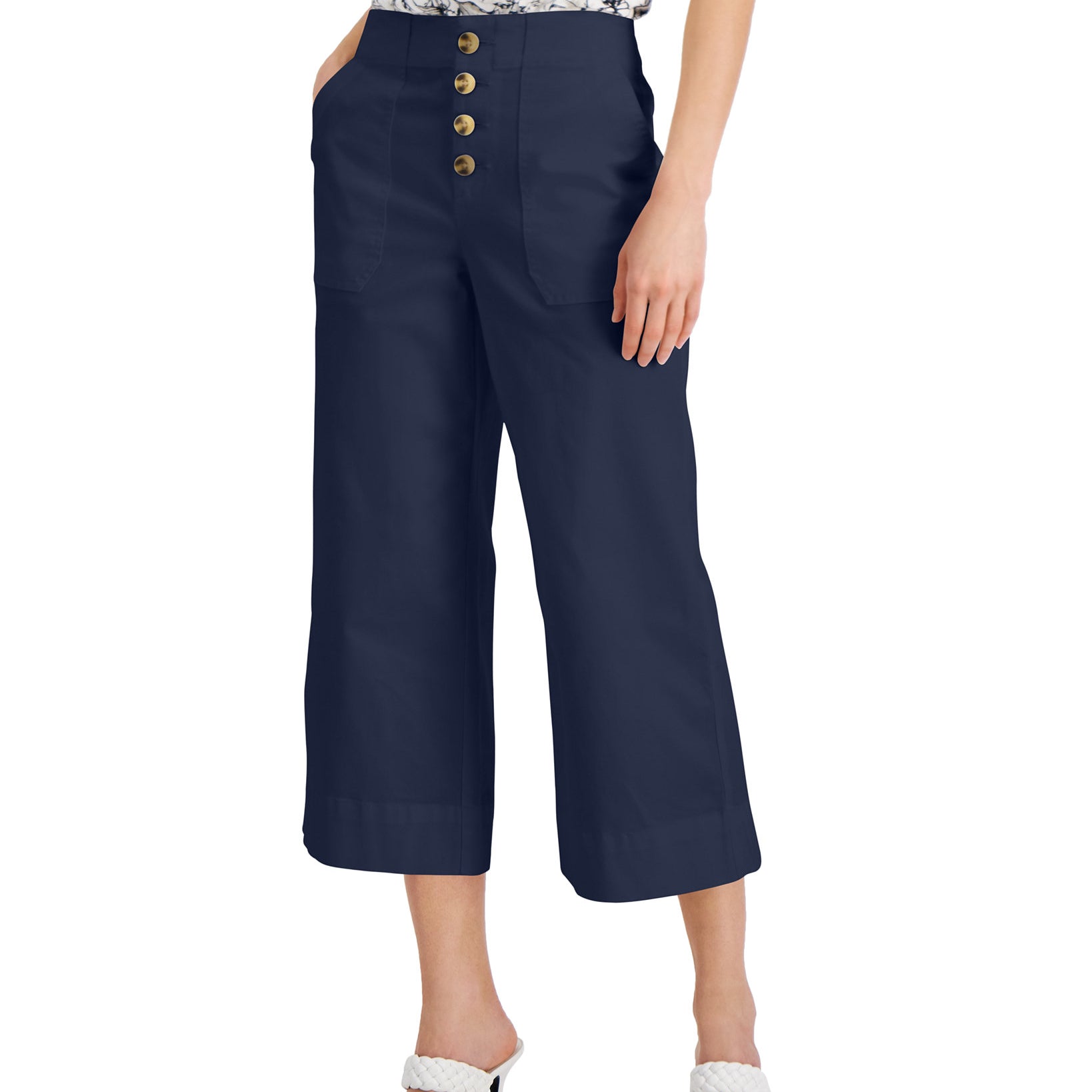 INC International Concepts Women Button Fly Culottes Indigo Sea