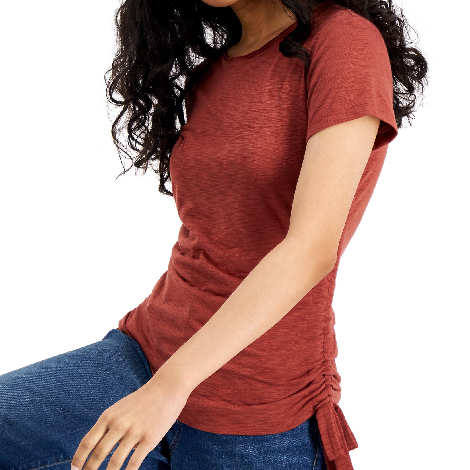 INC International Concepts Women Double Ruched Top Henna