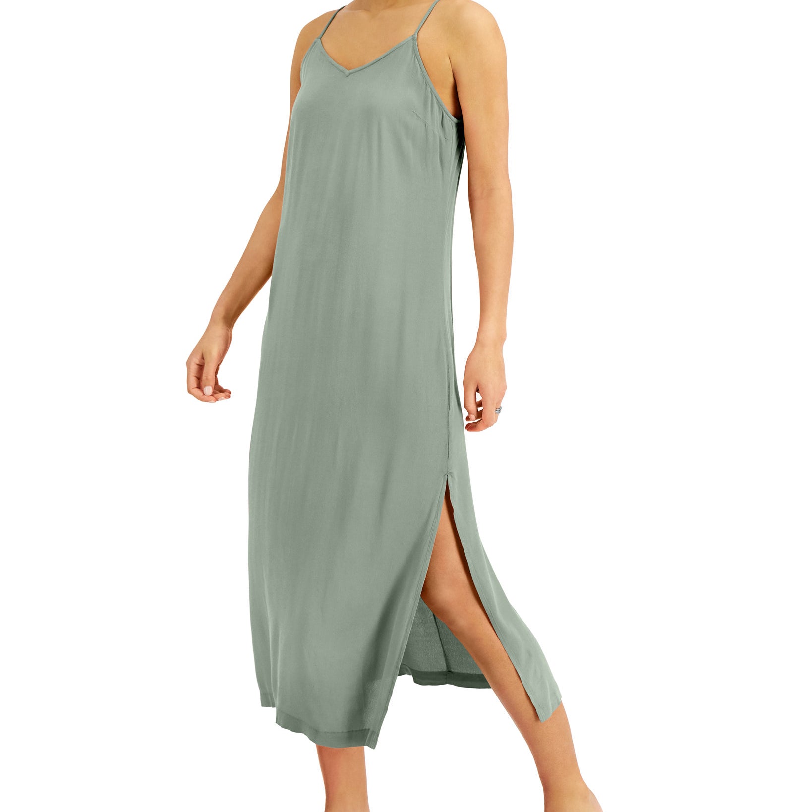 Style & Co Women Petite Side Slit Slip Dress New Pale Sage