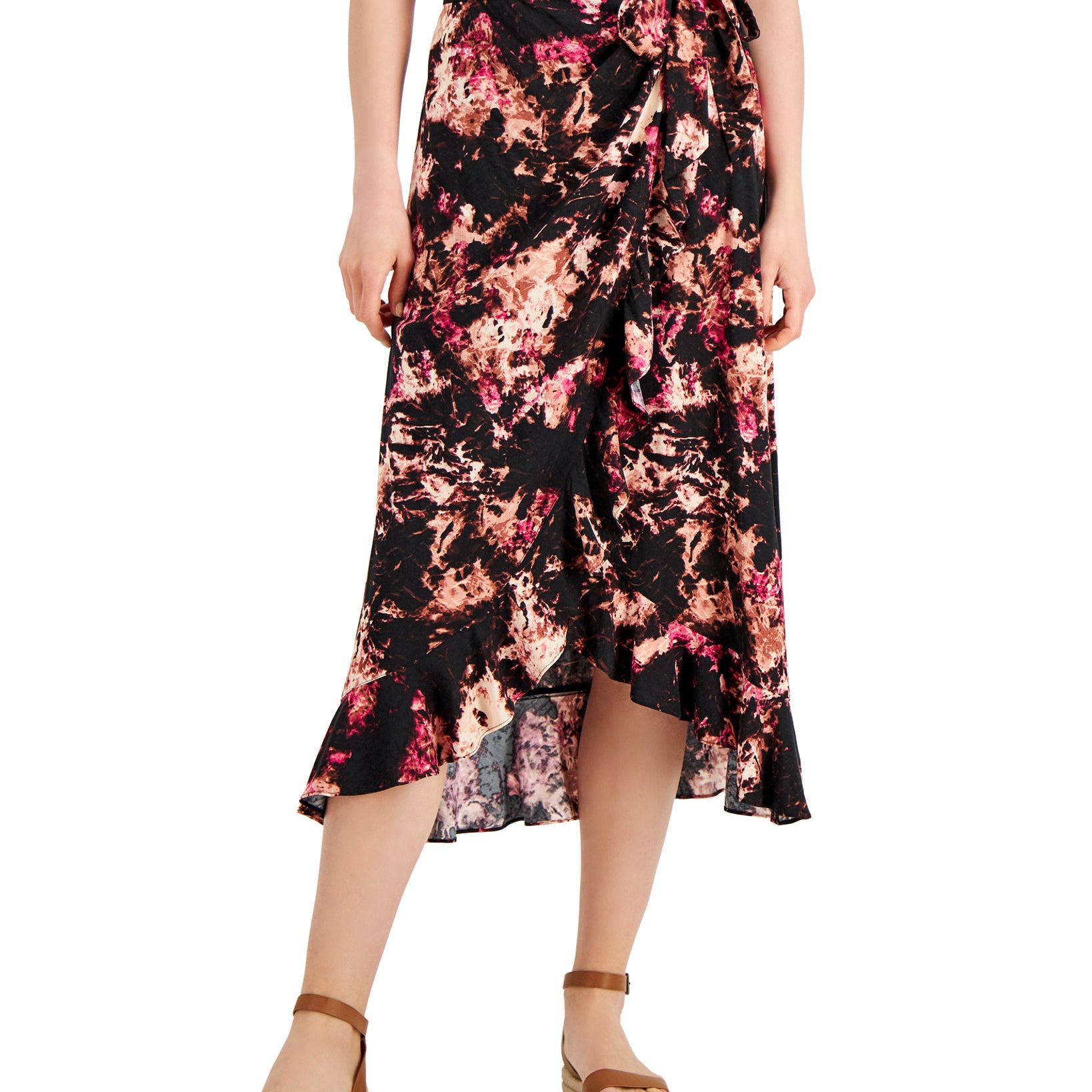 INC International Concepts Women Printed Ruffled Wrap Skirt Gerry Glaze