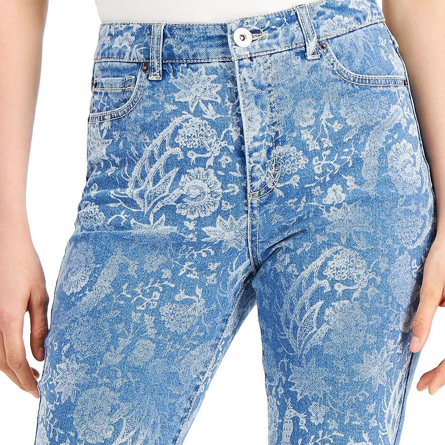 INC International Concepts Women High Rise Printed Cropped Straight Leg Jeans