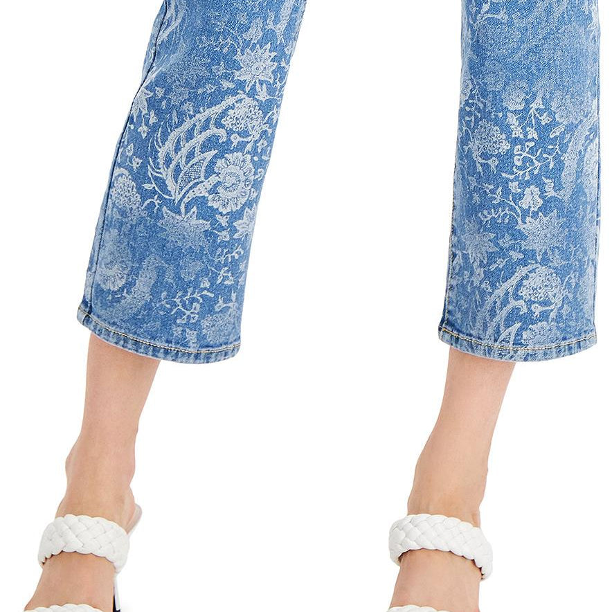 INC International Concepts Women High Rise Printed Cropped Straight Leg Jeans