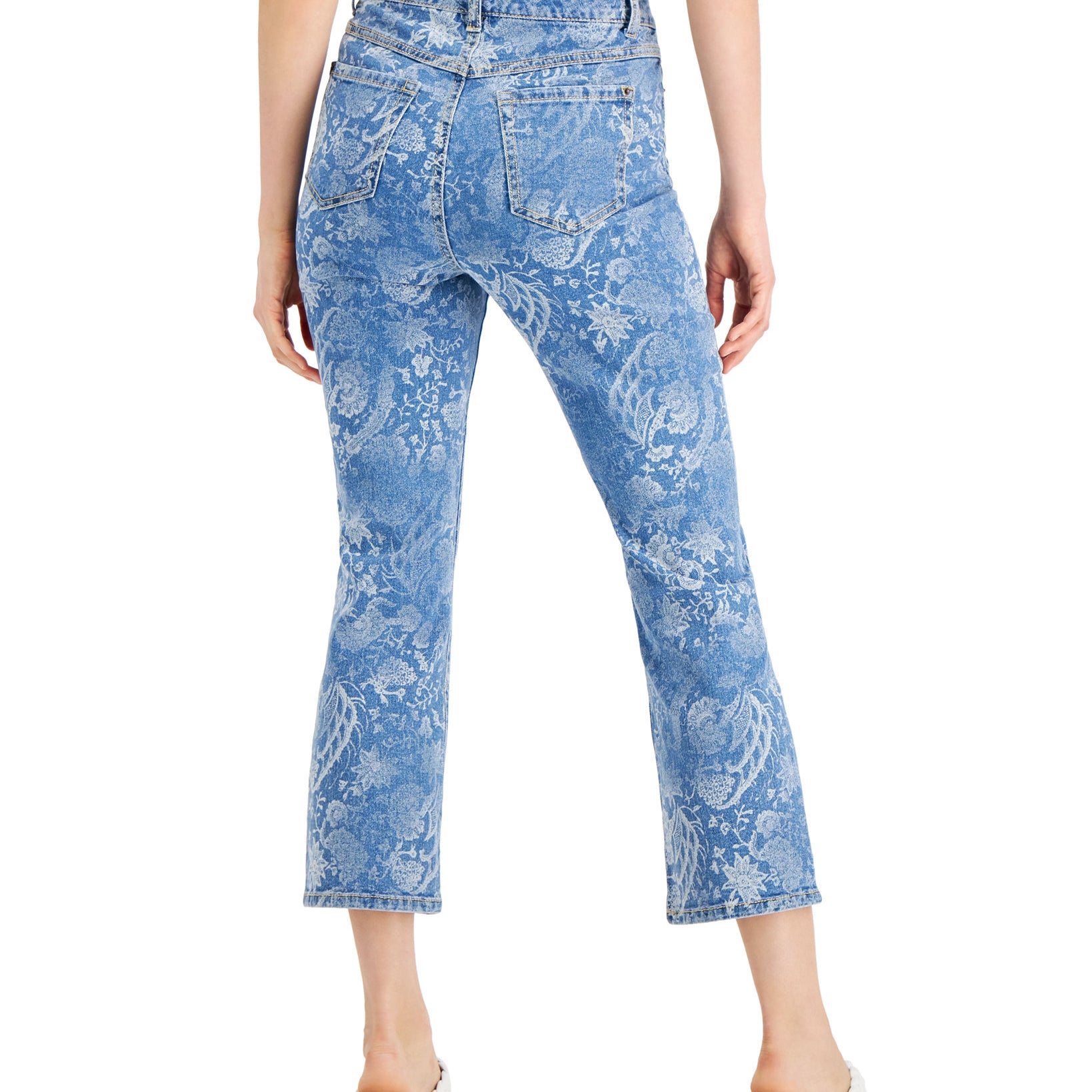 INC International Concepts Women High Rise Printed Cropped Straight Leg Jeans