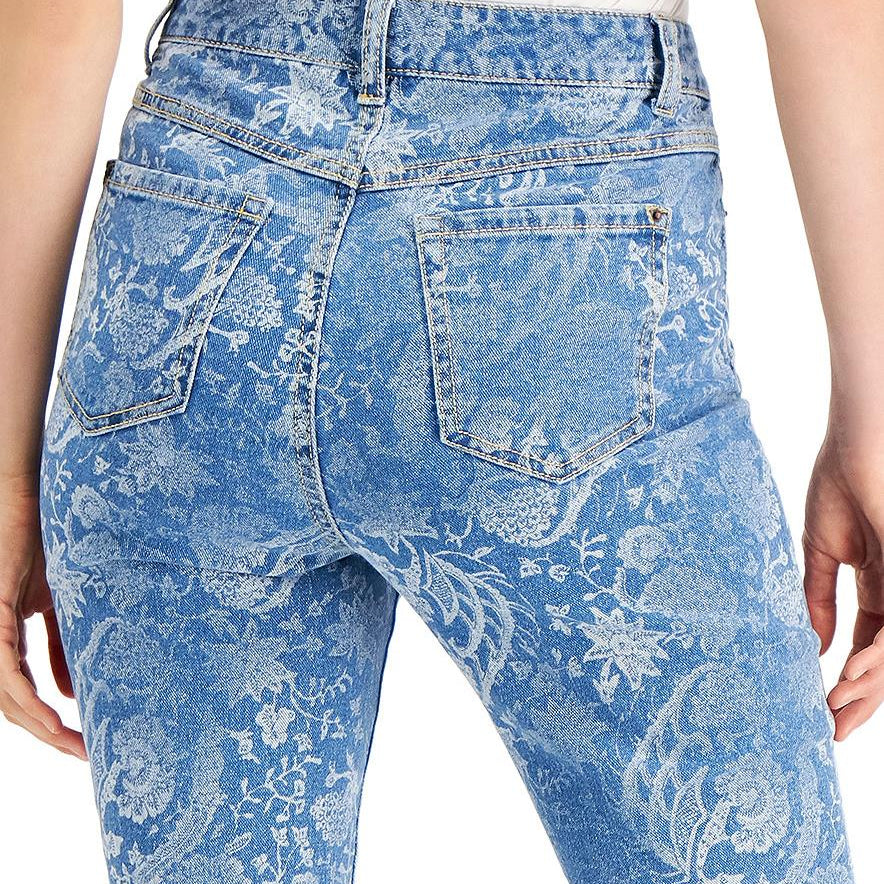 INC International Concepts Women High Rise Printed Cropped Straight Leg Jeans