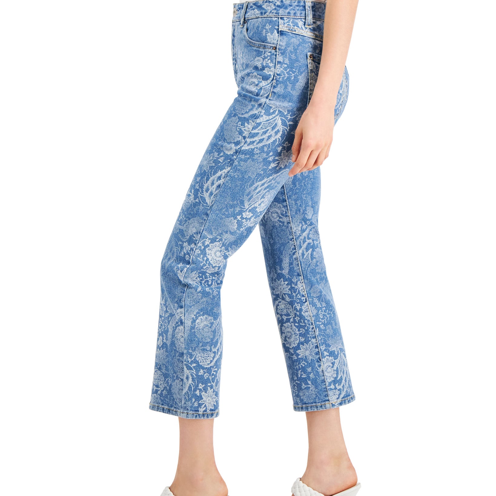 INC International Concepts Women High Rise Printed Cropped Straight Leg Jeans