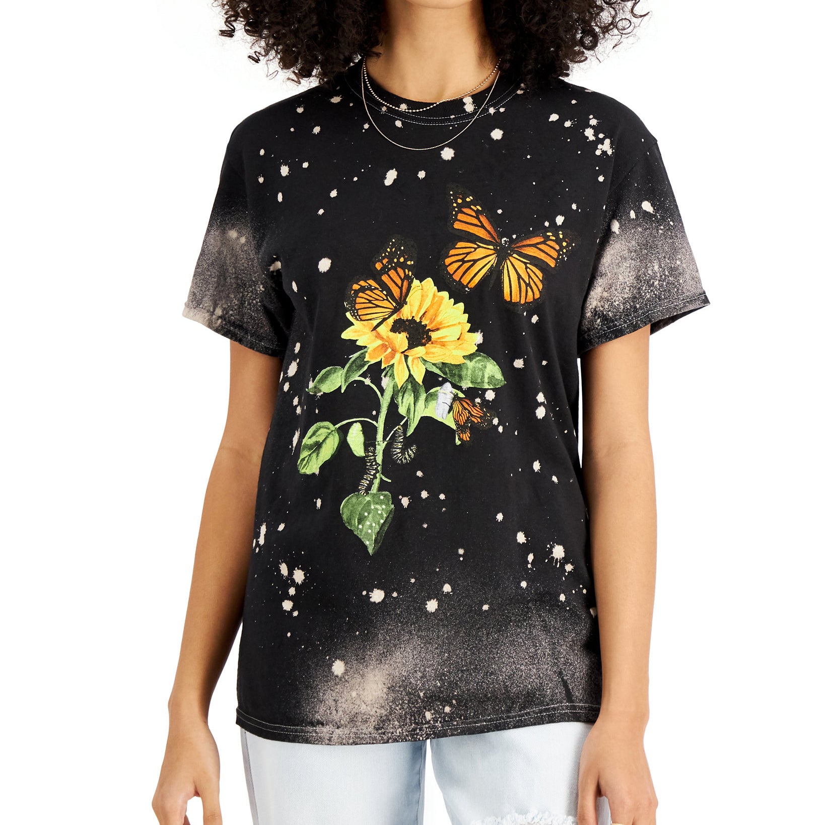Love Tribe Juniors Cotton Butterfly Print T Shirt Black