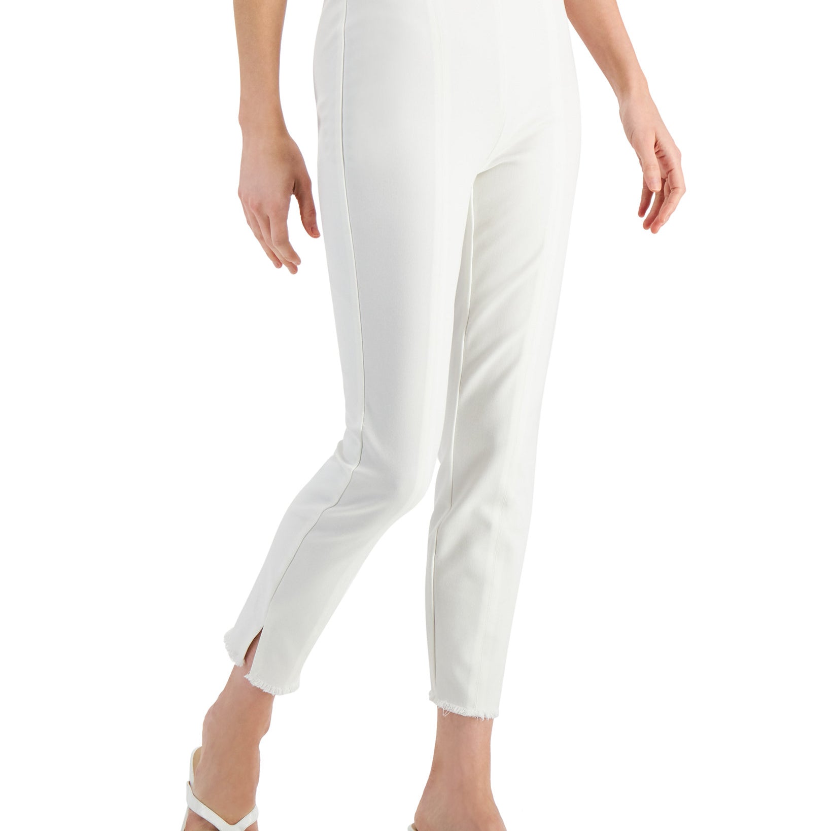 Alfani Women Fringe Hem Pull On Pants Bright White