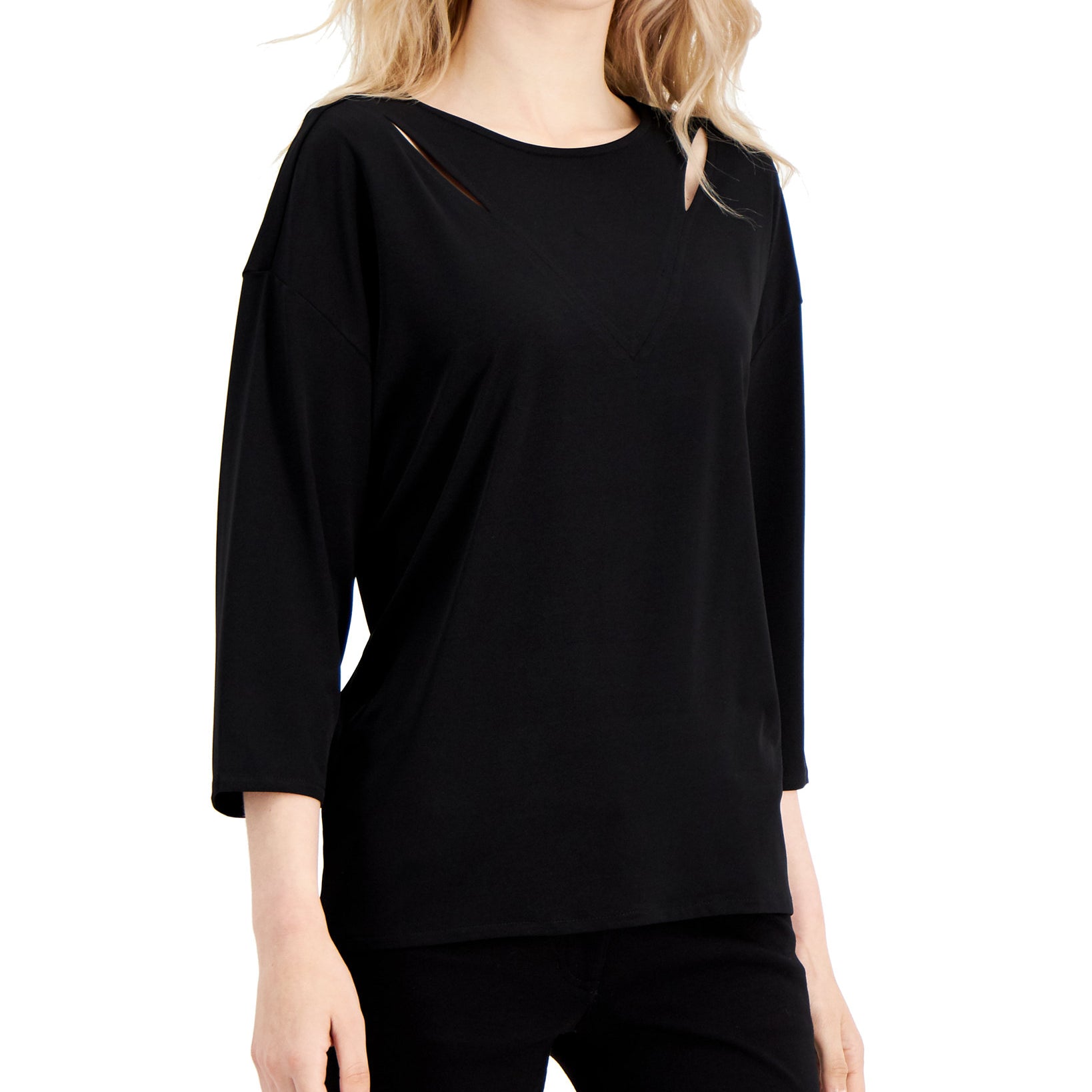 Alfani Women Cut Out Detail Top Deep Black