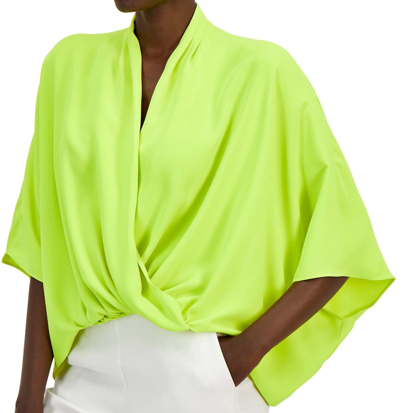 Alfani Women Wide Sleeve Surplice Blouse Evening Primrose