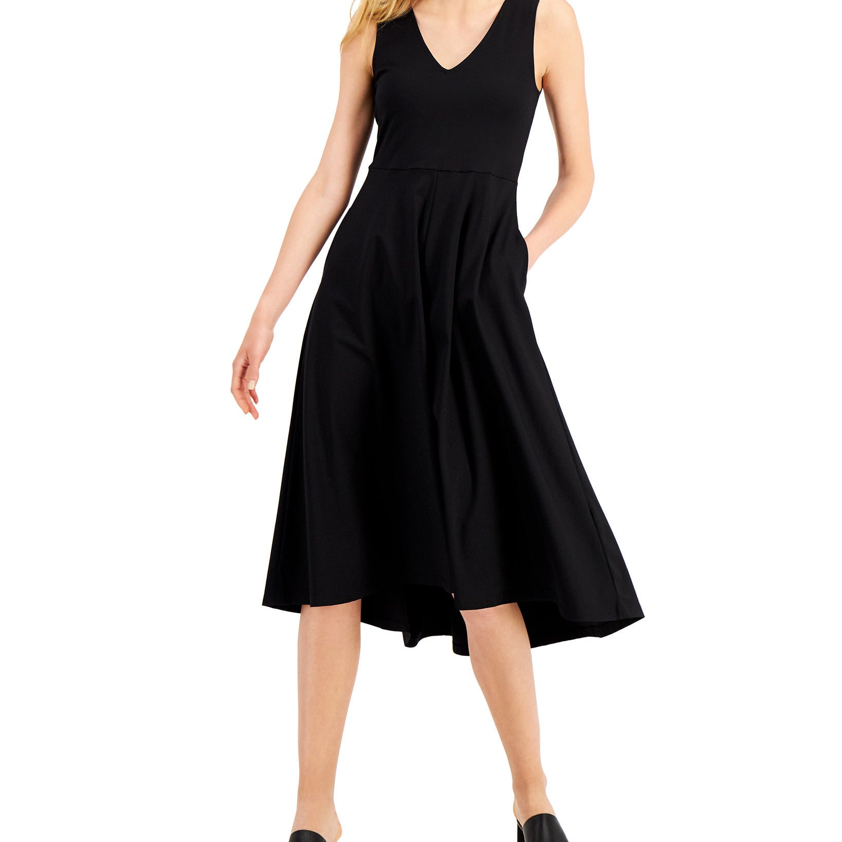 Alfani Women Solid V Neck Tank Dress Deep Black