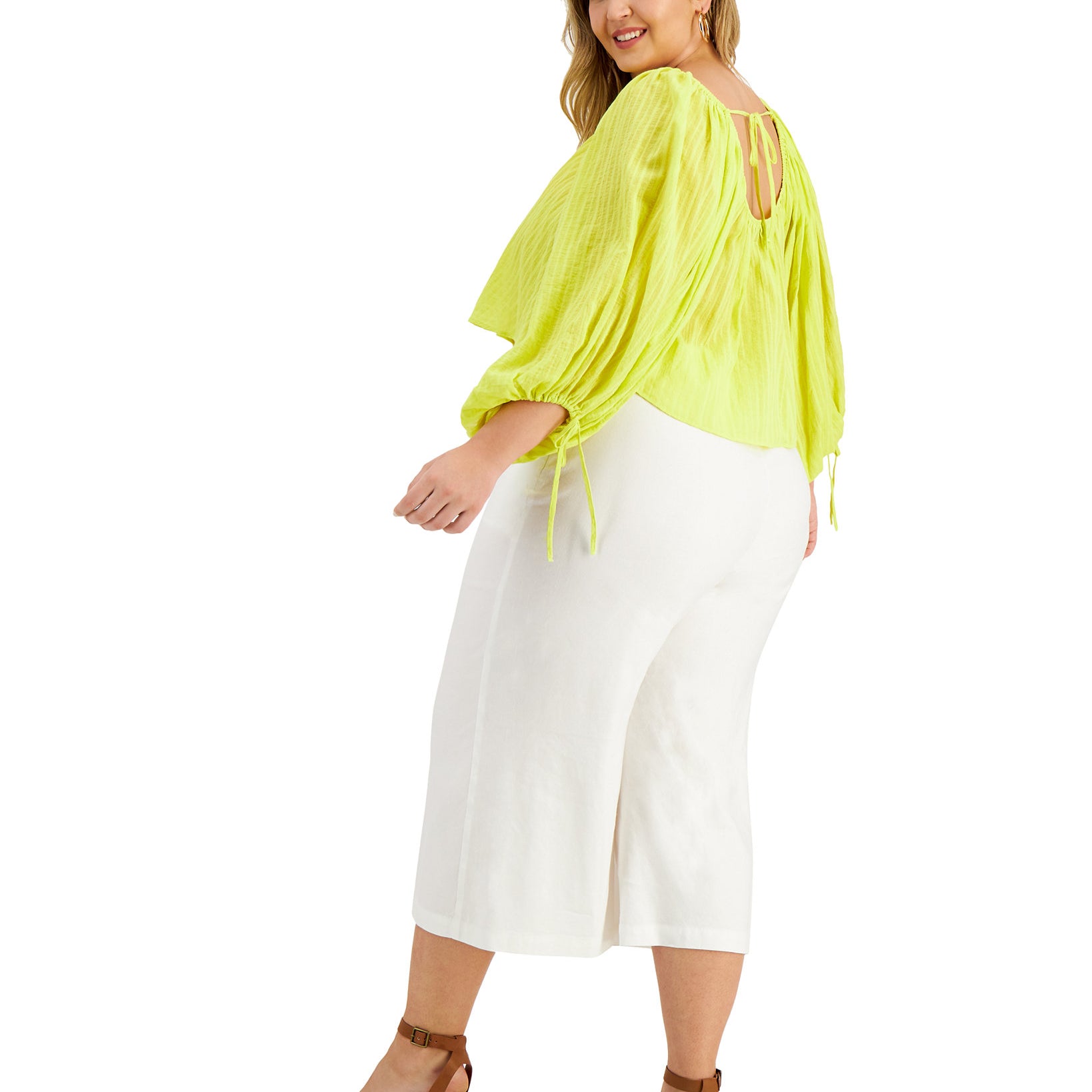 INC International Concepts Women Plus Cotton Cropped Peasant Top