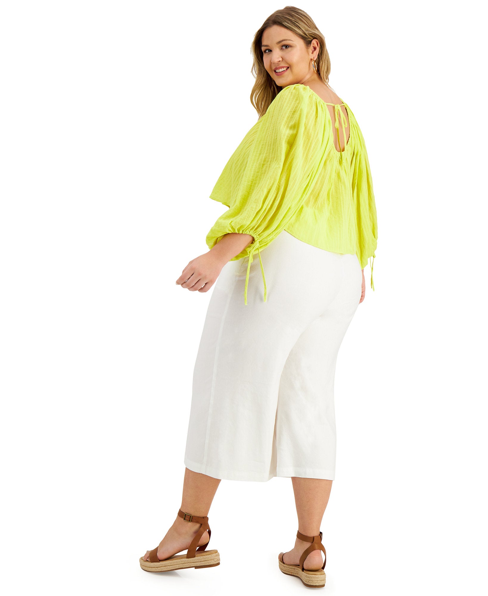 INC International Concepts Women Plus Cotton Cropped Peasant Top