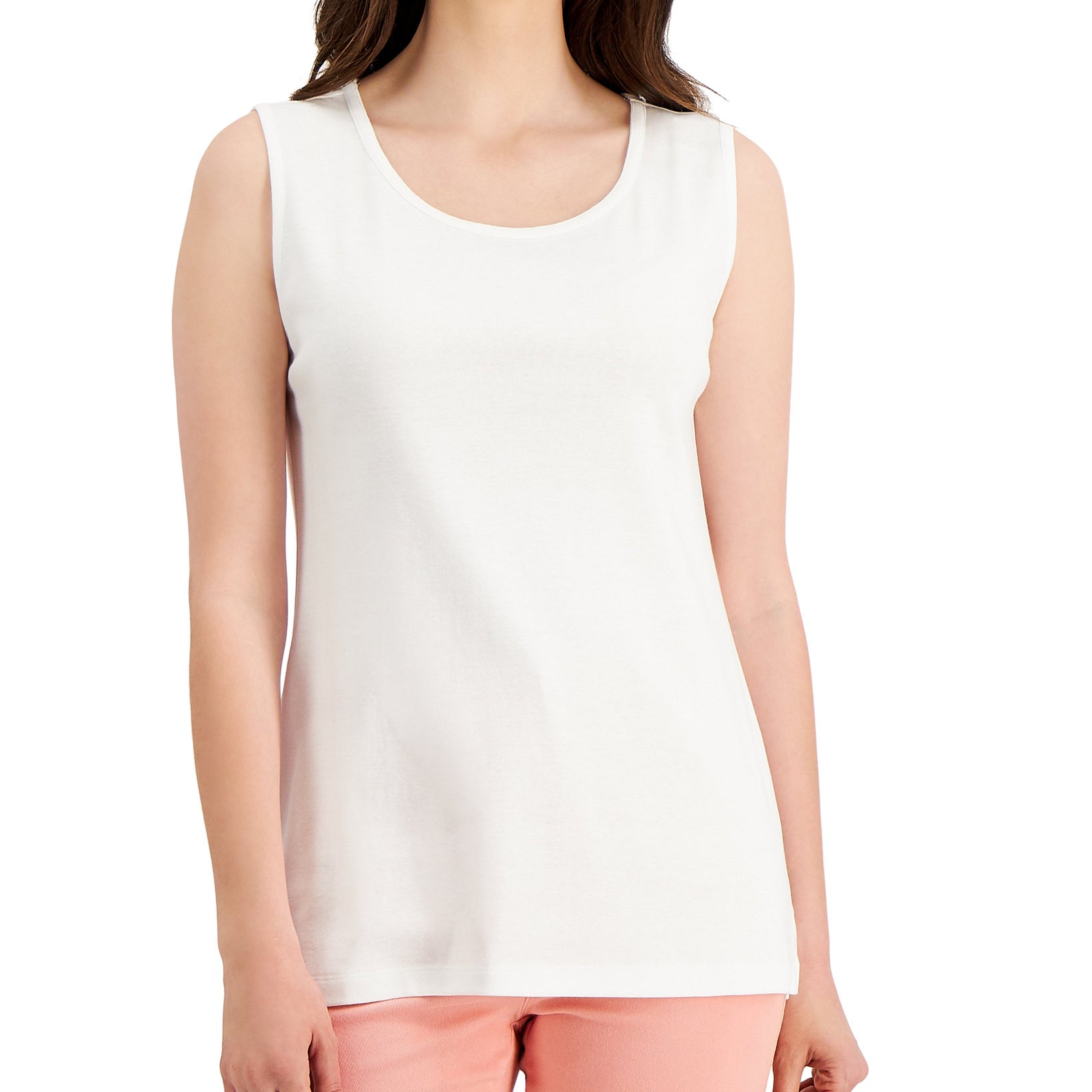 Karen Scott Women Cotton Tunic Tank Top Bright White