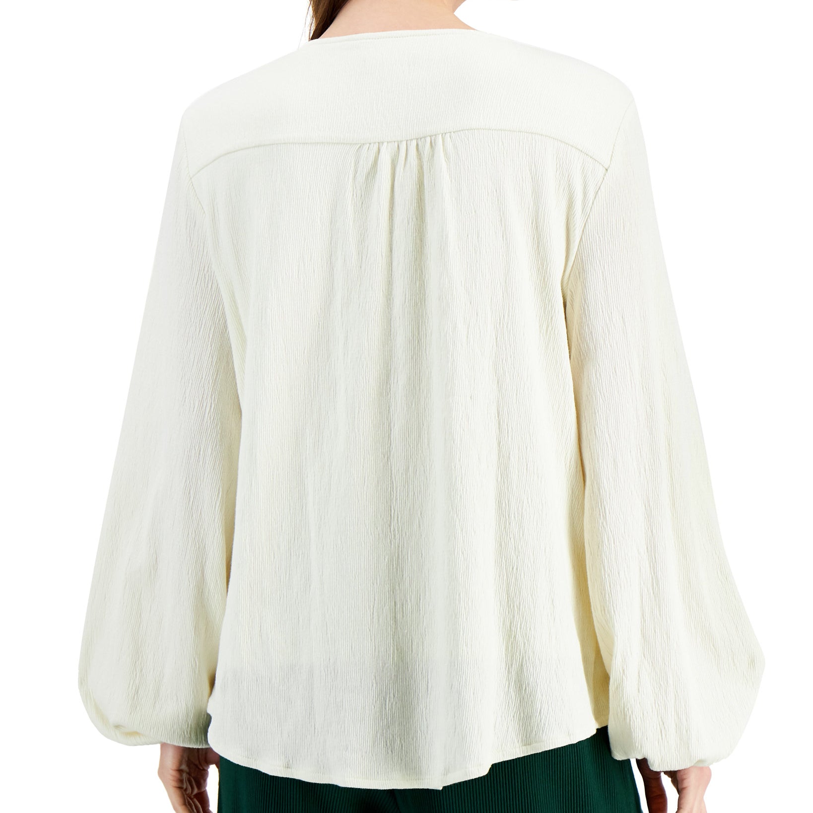 Alfani Women Textured Balloon Sleeve Button Front Top