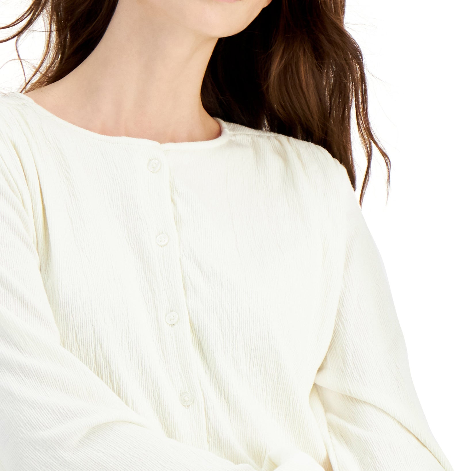 Alfani Women Textured Balloon Sleeve Button Front Top