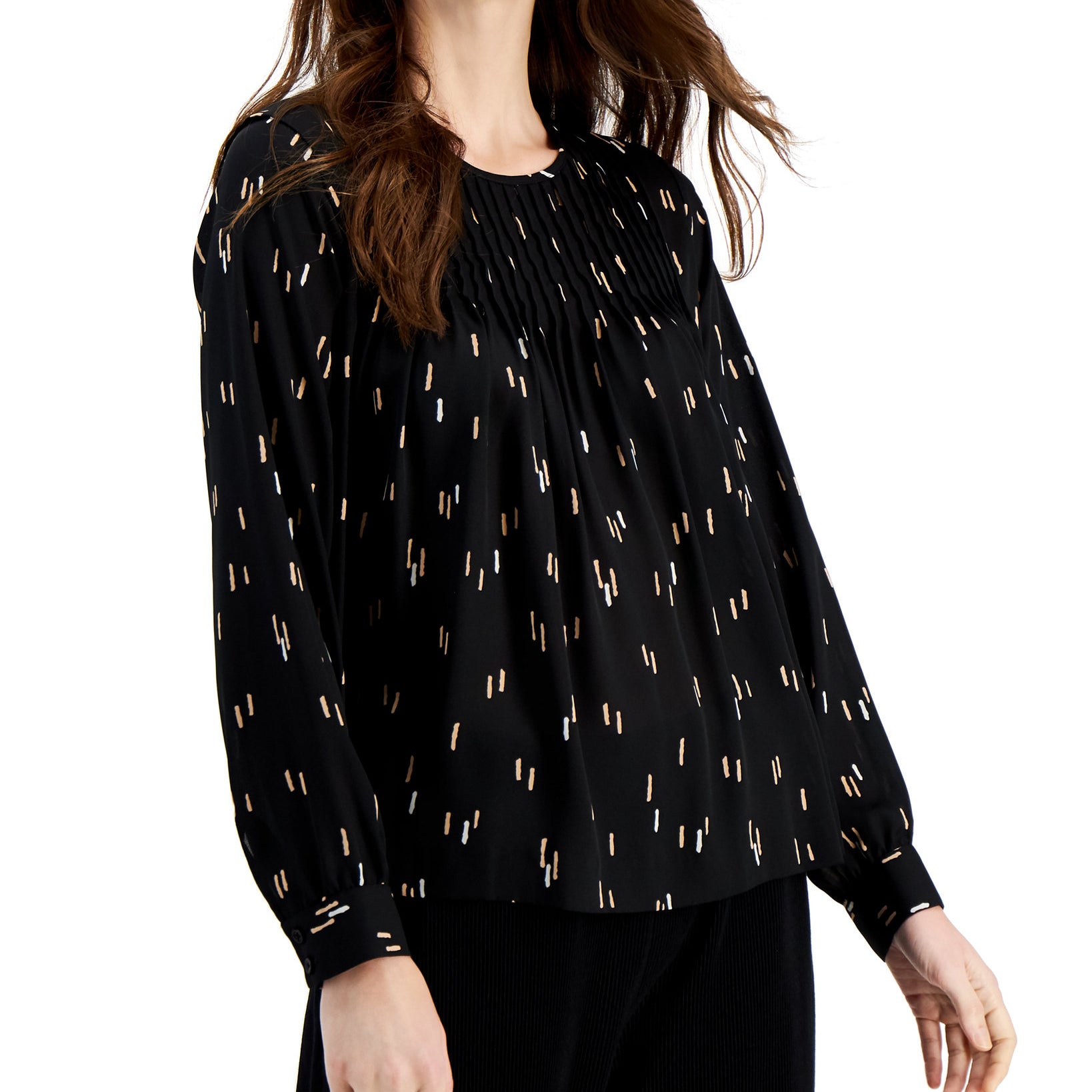 Alfani Women Printed Pleated Top Deep Black