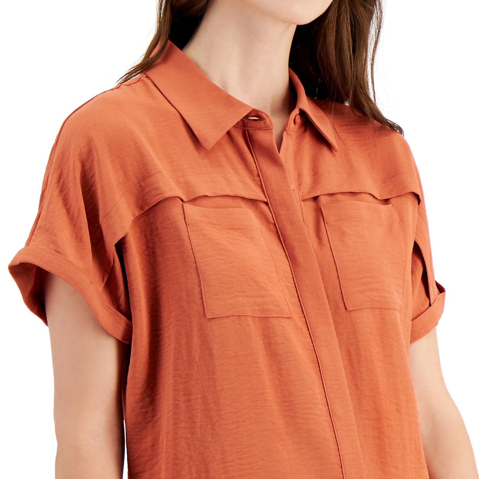 Alfani Women Button Front Short Sleeve Top