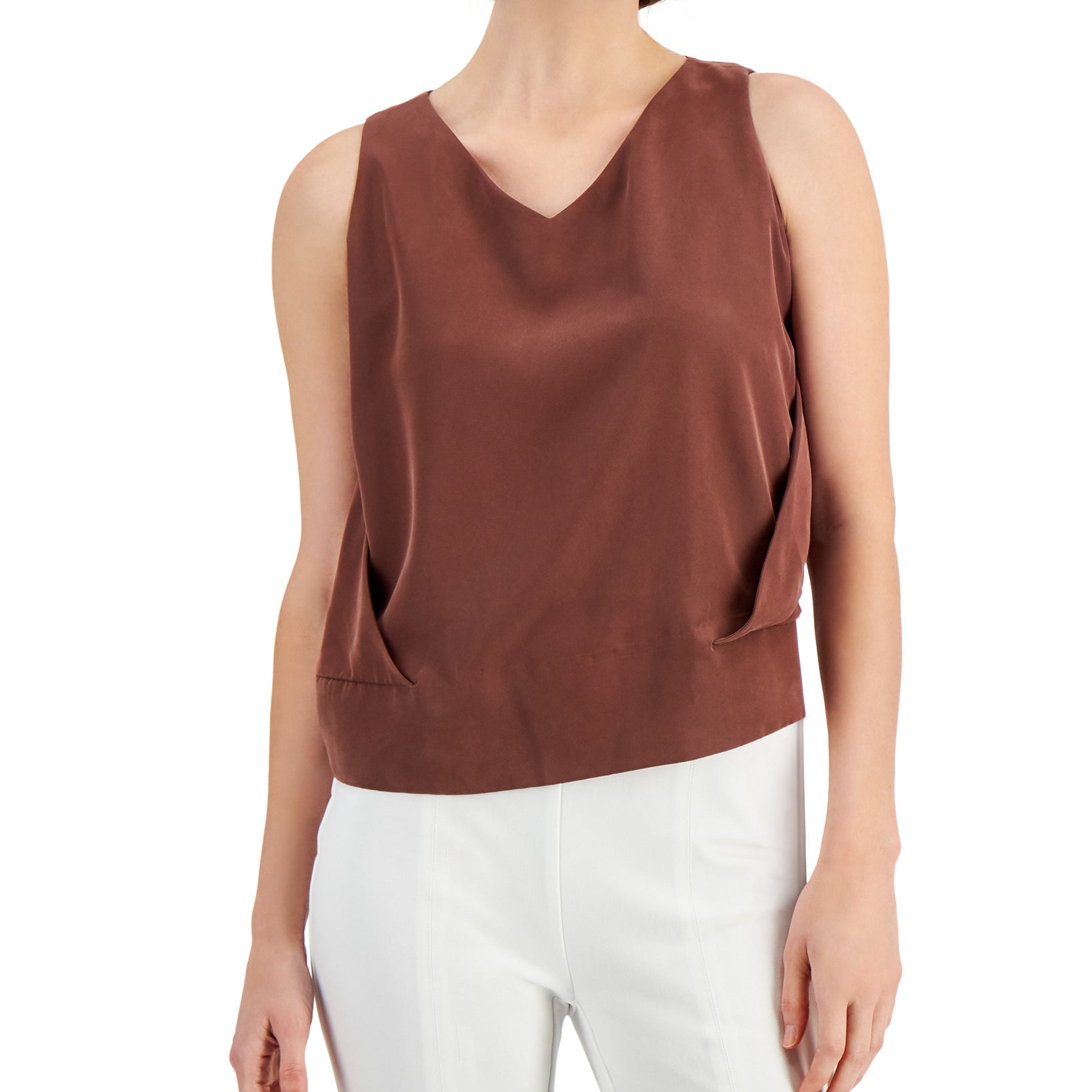 Alfani Women V Neck Sleeveless Top Choc Fondant