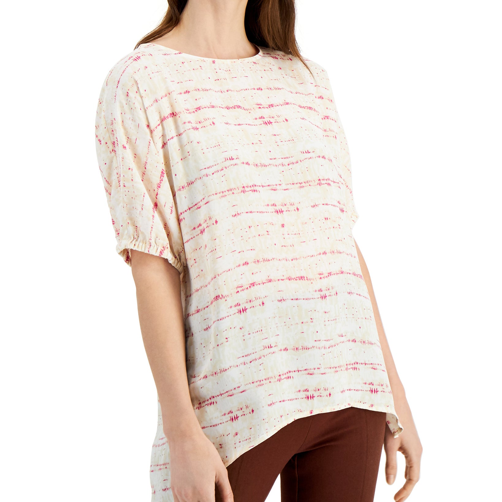 Alfani Women Printed High Low Top Neutral Delicate Dye