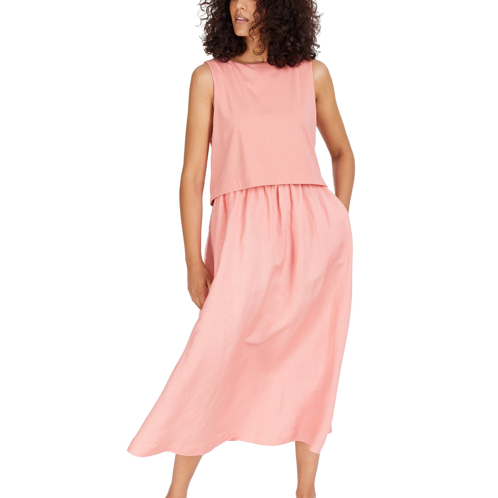 Alfani Women Layered Look Midi Sleeveless Dress Sunrise Coral