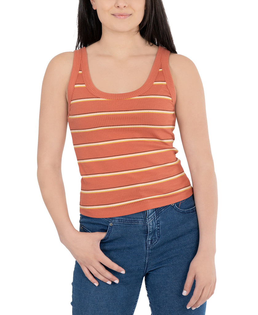 Hippie Rose Women Striped Rib Knit Tank Top Toasted Clay