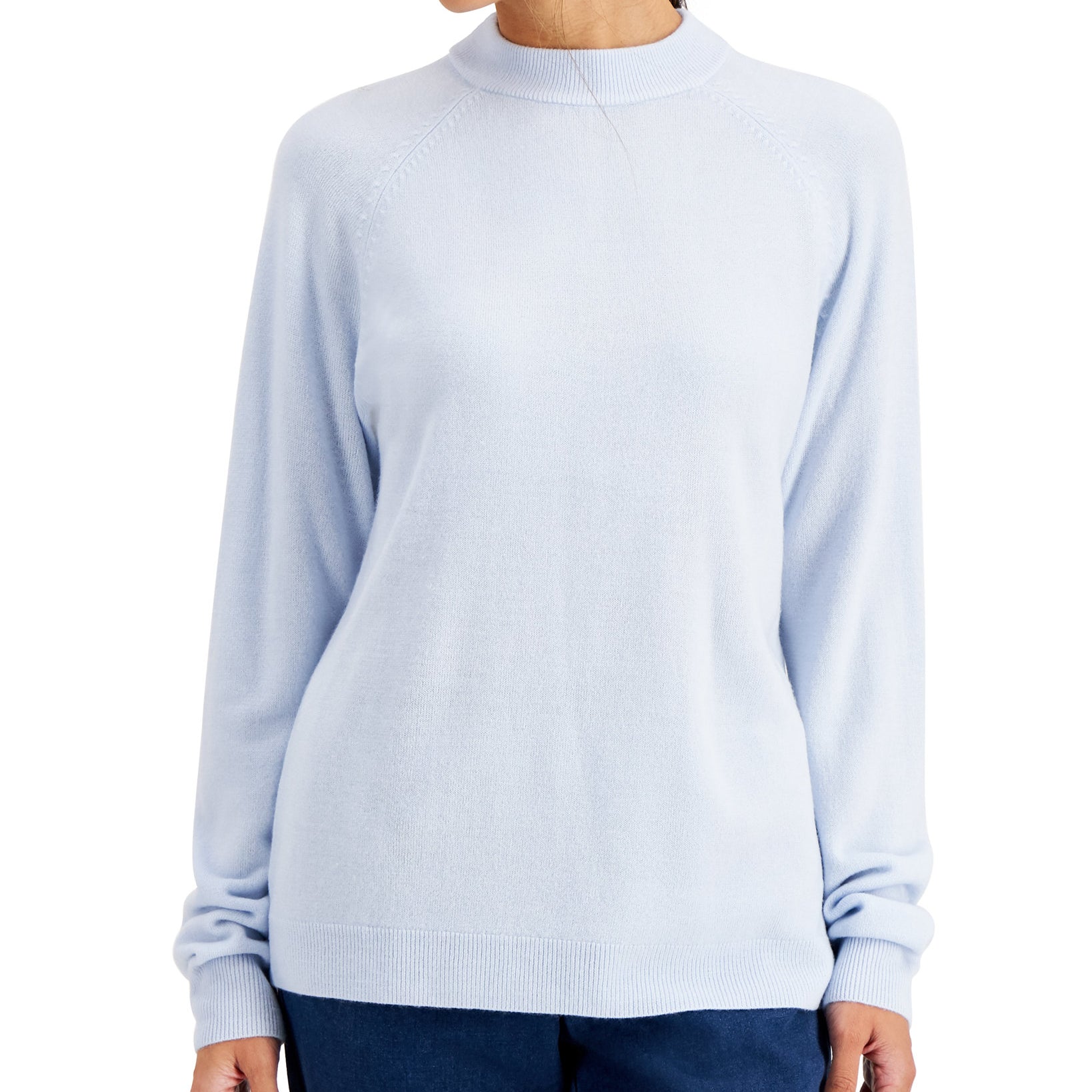 Karen Scott Women Cotton Luxsoft Mock Neck Sweater Blue Moon